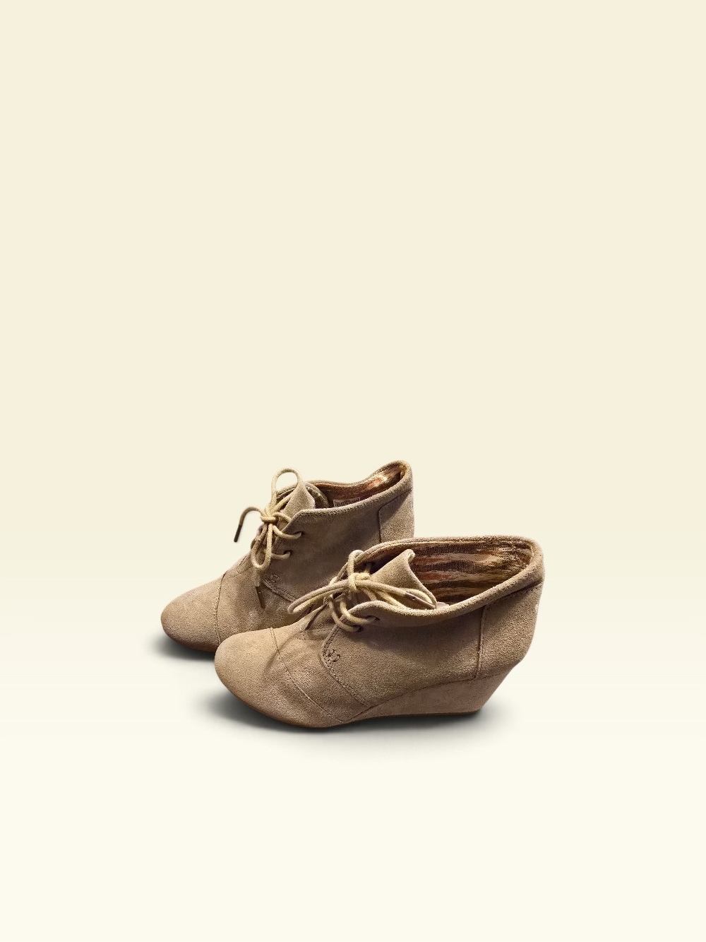 Toms Tan Suede Lace-Up Wedge Booties Size 8.5